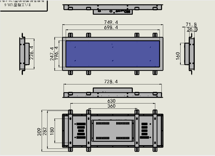 條形智能軌道交通條形屏結構示意圖 條形智能軌道交通條形屏結構示意圖